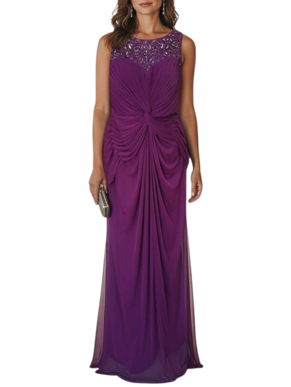 *NWT* Ignite Evenings Embellished Twist Draped Chiffon Maxi Evening Gown Sz 8